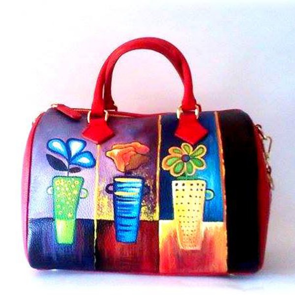 borsa in pelle dipinto a mano Coktail di fiori