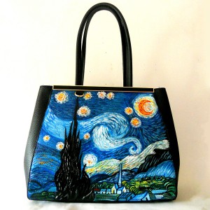 Borsa in pelle dipinta a mano NOTTE STELLATA - Van Gogh