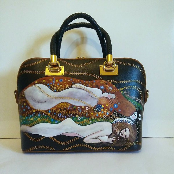 borsa in pelle dipinta a mano serpenti d'acqua Klimt